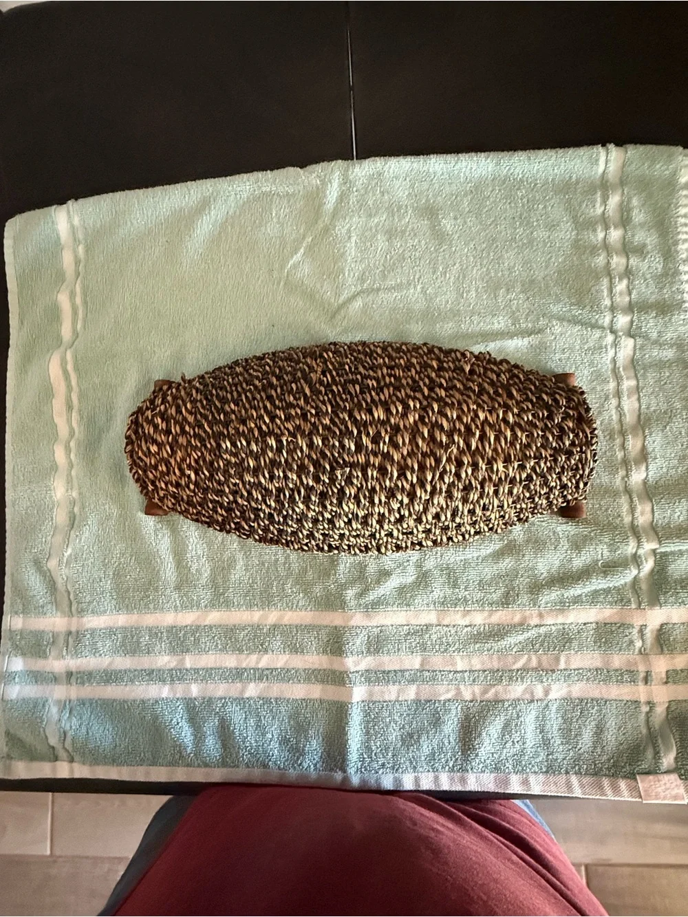 Handwoven Seagrass Serving Tray with Wood Handles - Brown